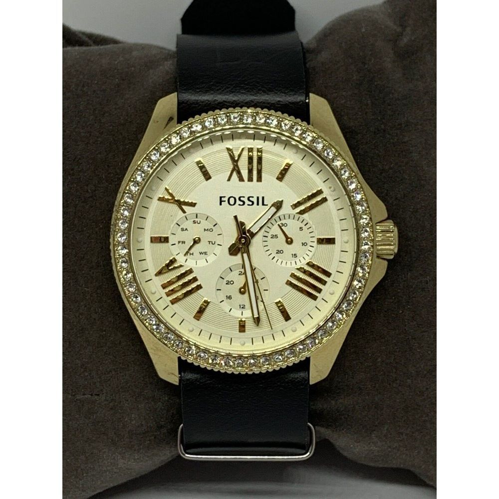 Fossil AM4482 Women's Black Leather Analog Dial Quartz Genuine Wrist Watch GE35